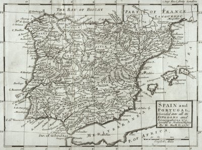 Map of Spain and Portugal by Hermann Moll